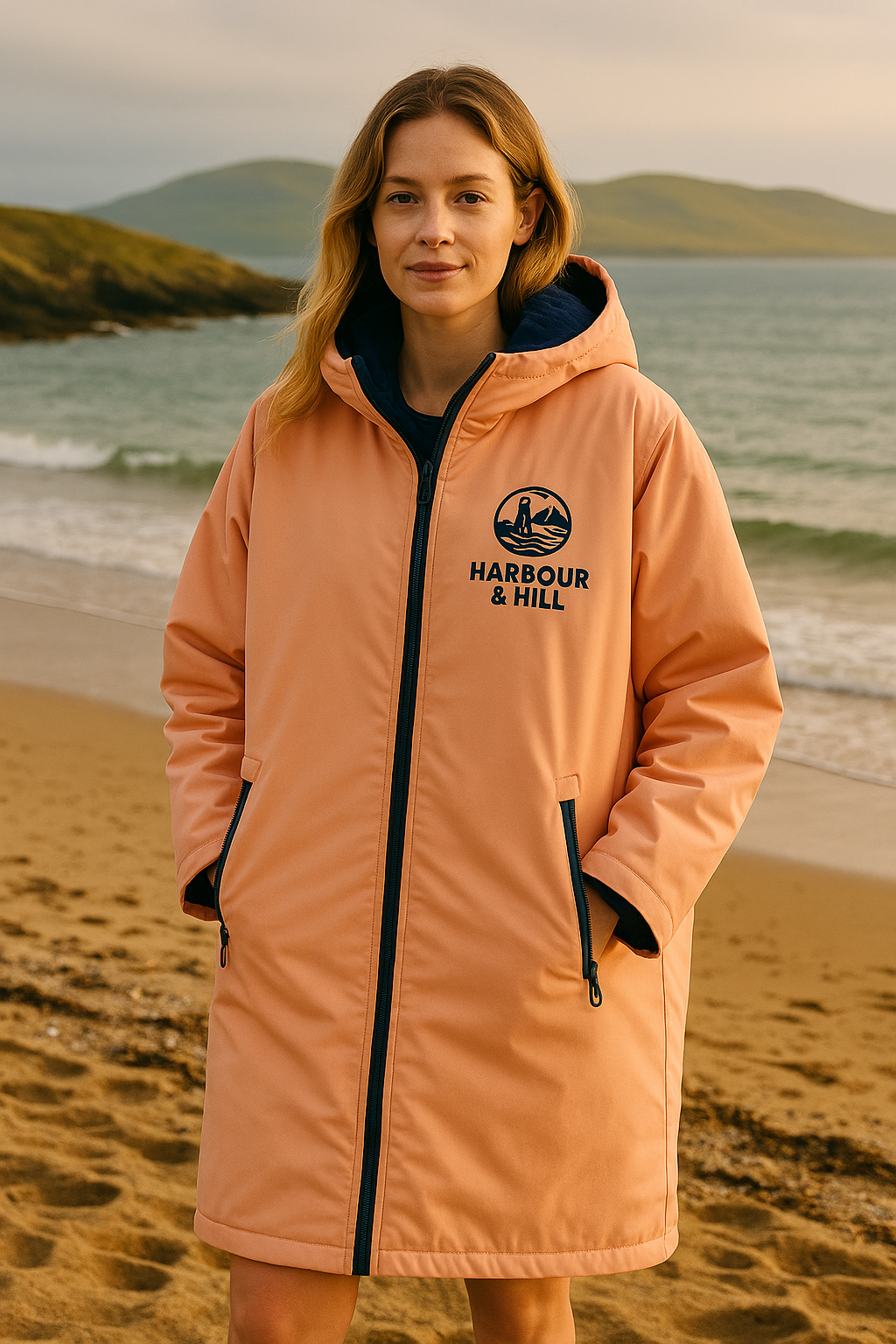 Coastal Changing Robe - Peach and Navy